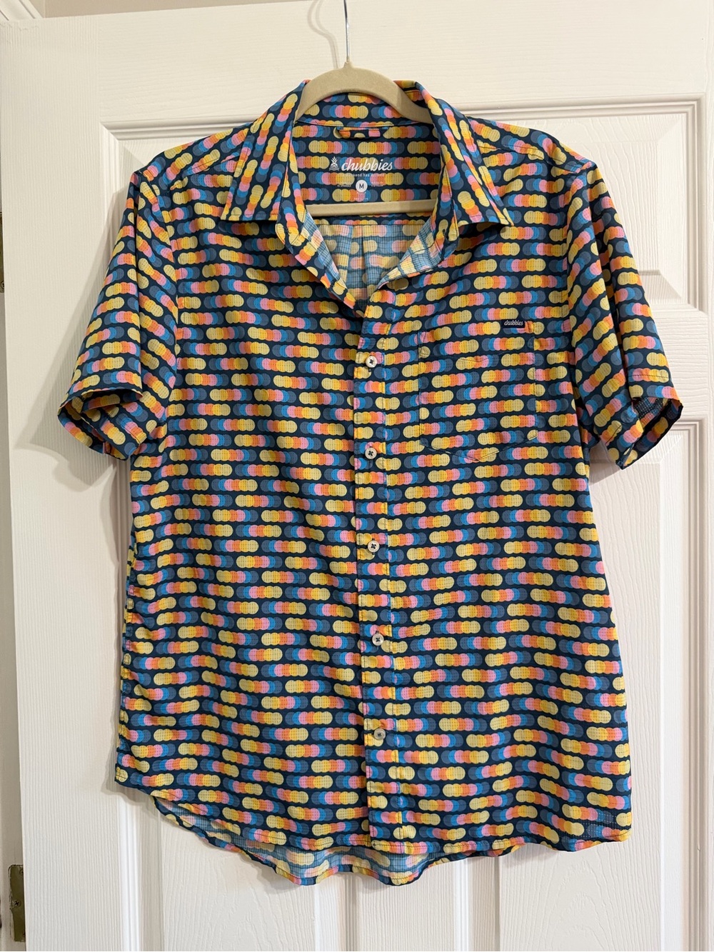 Chubbies Navy Short-Sleeve Button-Up with Multicolor Dot Pattern